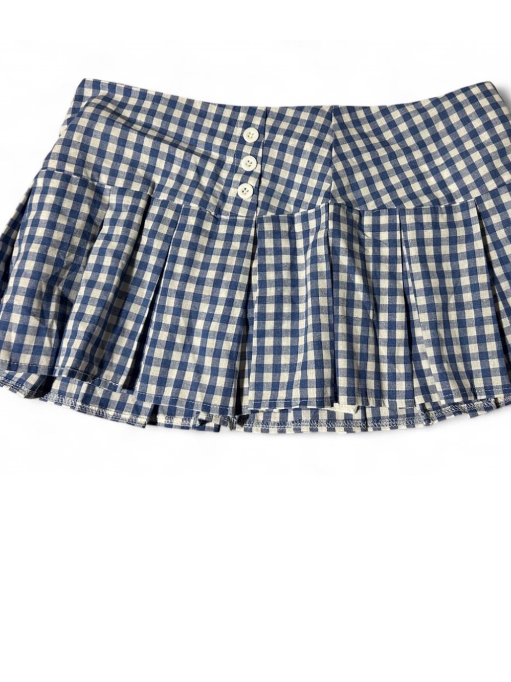 SHEIN Blue and White Gingham Pleated Mini Skirt